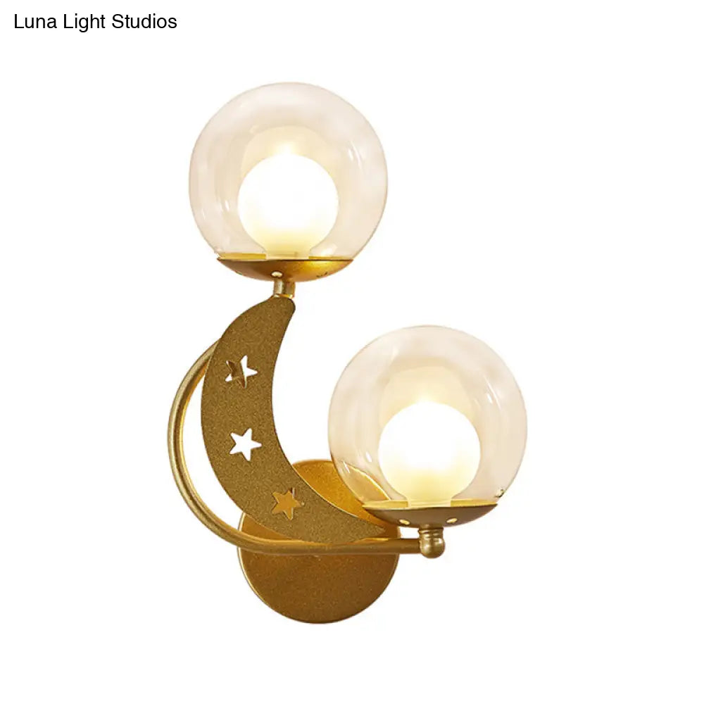 DecorBites™ Modern Style Black/Gold Ball Wall Sconce: 2-Light Clear Glass Wall Mount Lamp Kit