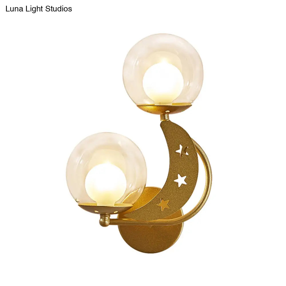 DecorBites™ Modern Style Black/Gold Ball Wall Sconce: 2-Light Clear Glass Wall Mount Lamp Kit