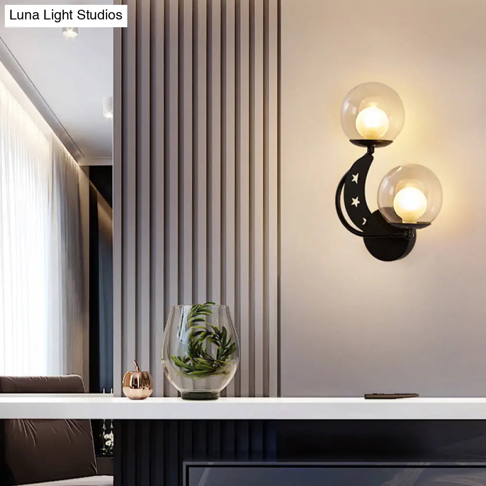 DecorBites™ Modern Style Black/Gold Ball Wall Sconce: 2-Light Clear Glass Wall Mount Lamp Kit