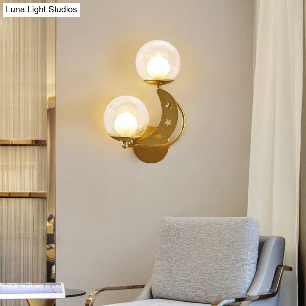 DecorBites™ Modern Style Black/Gold Ball Wall Sconce: 2-Light Clear Glass Wall Mount Lamp Kit