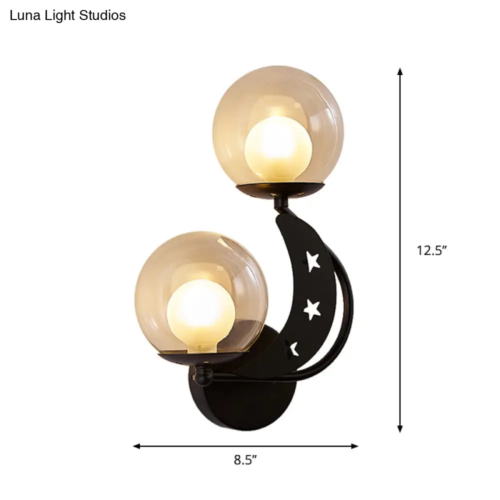 DecorBites™ Modern Style Black/Gold Ball Wall Sconce: 2-Light Clear Glass Wall Mount Lamp Kit