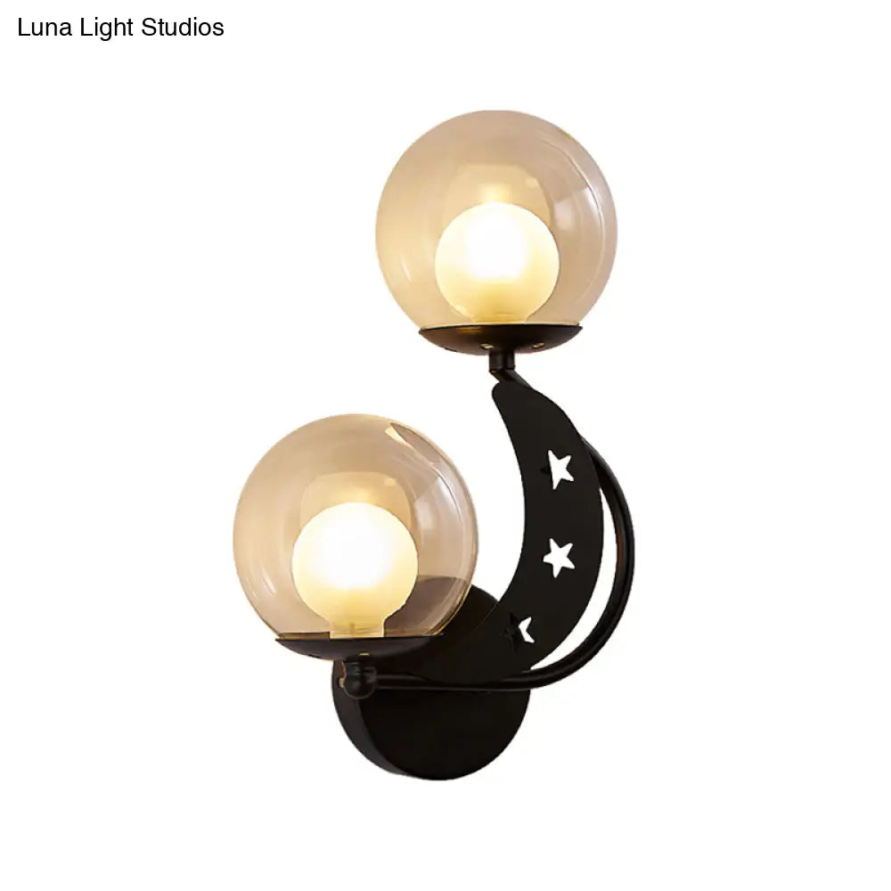 DecorBites™ Modern Style Black/Gold Ball Wall Sconce: 2-Light Clear Glass Wall Mount Lamp Kit