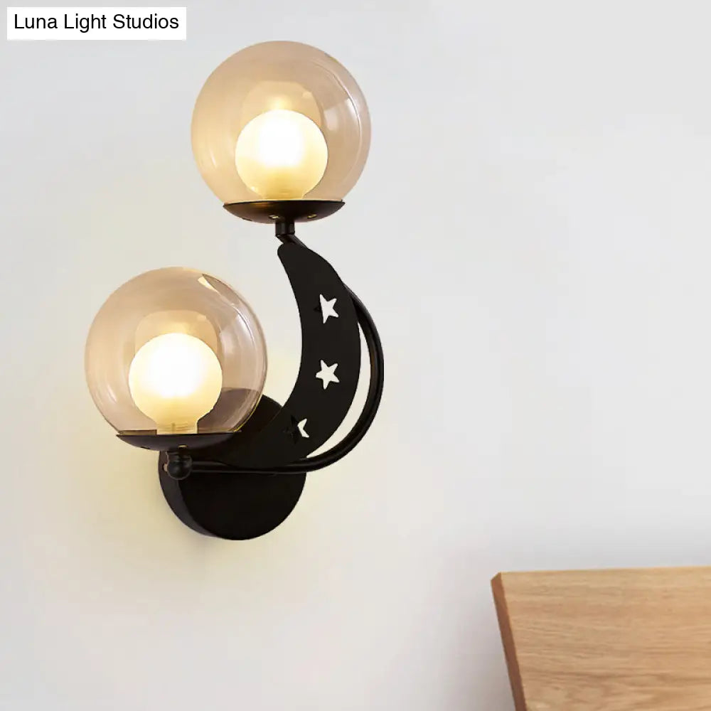 DecorBites™ Modern Style Black/Gold Ball Wall Sconce: 2-Light Clear Glass Wall Mount Lamp Kit
