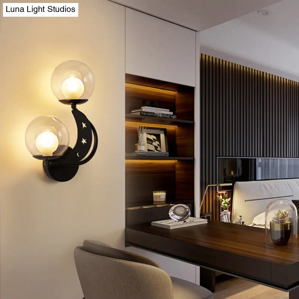 DecorBites™ Modern Style Black/Gold Ball Wall Sconce: 2-Light Clear Glass Wall Mount Lamp Kit