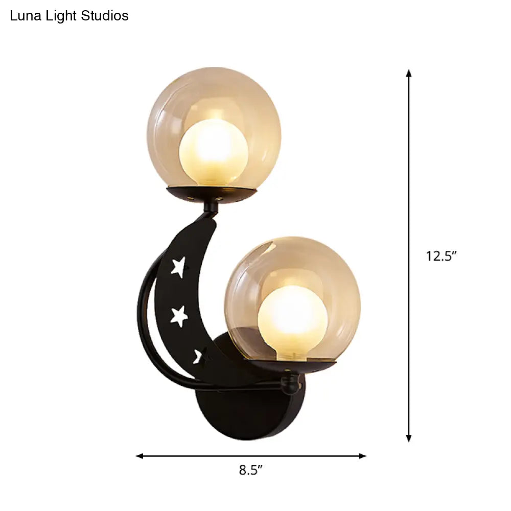 DecorBites™ Modern Style Black/Gold Ball Wall Sconce: 2-Light Clear Glass Wall Mount Lamp Kit