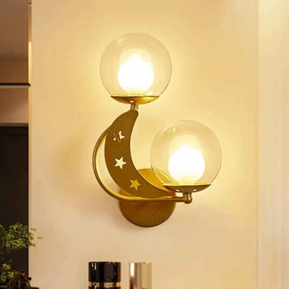 DecorBites™ Modern Style Black/Gold Ball Wall Sconce: 2-Light Clear Glass Wall Mount Lamp Kit