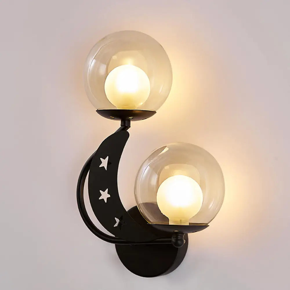 DecorBites™ Modern Style Black/Gold Ball Wall Sconce: 2-Light Clear Glass Wall Mount Lamp Kit