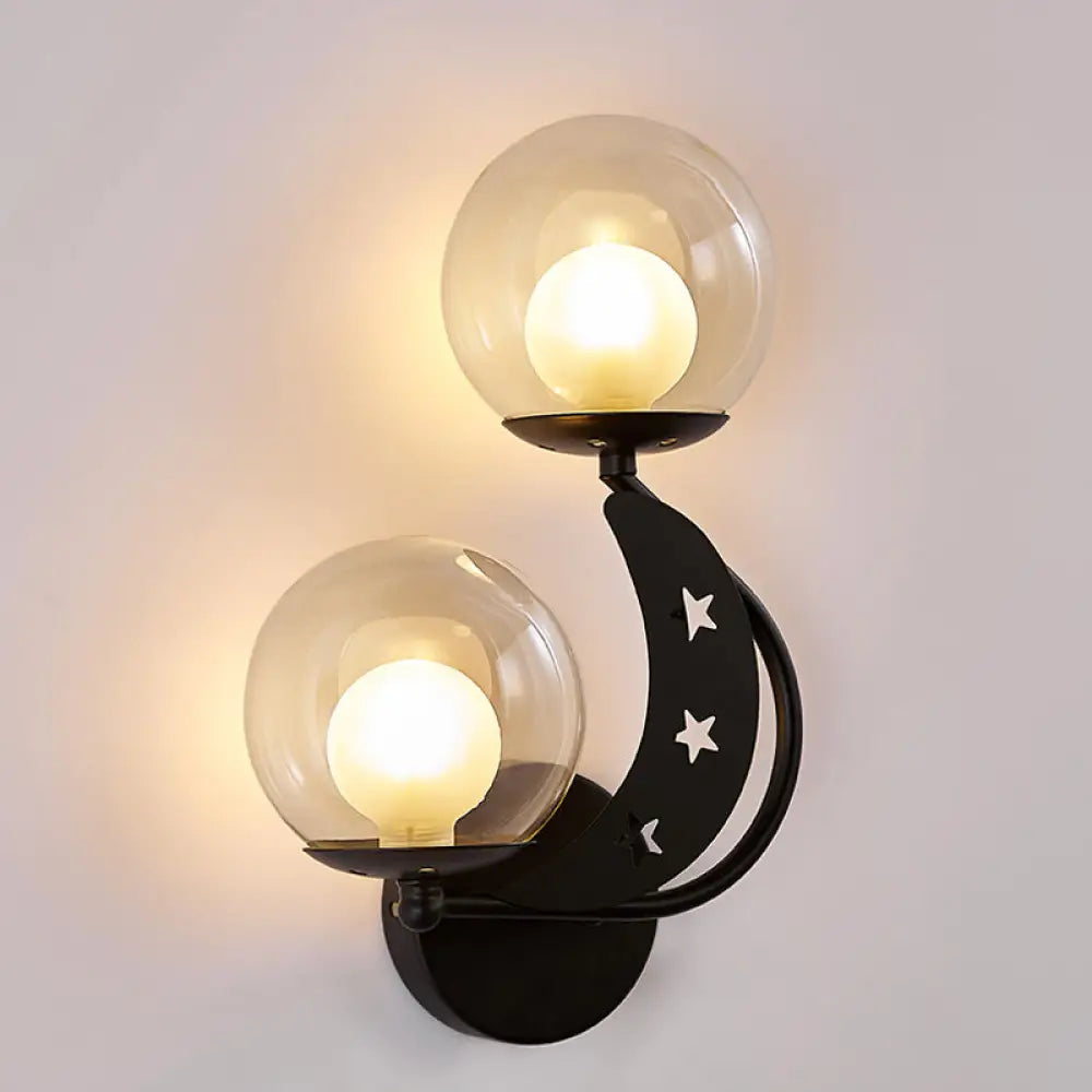 DecorBites™ Modern Style Black/Gold Ball Wall Sconce: 2-Light Clear Glass Wall Mount Lamp Kit