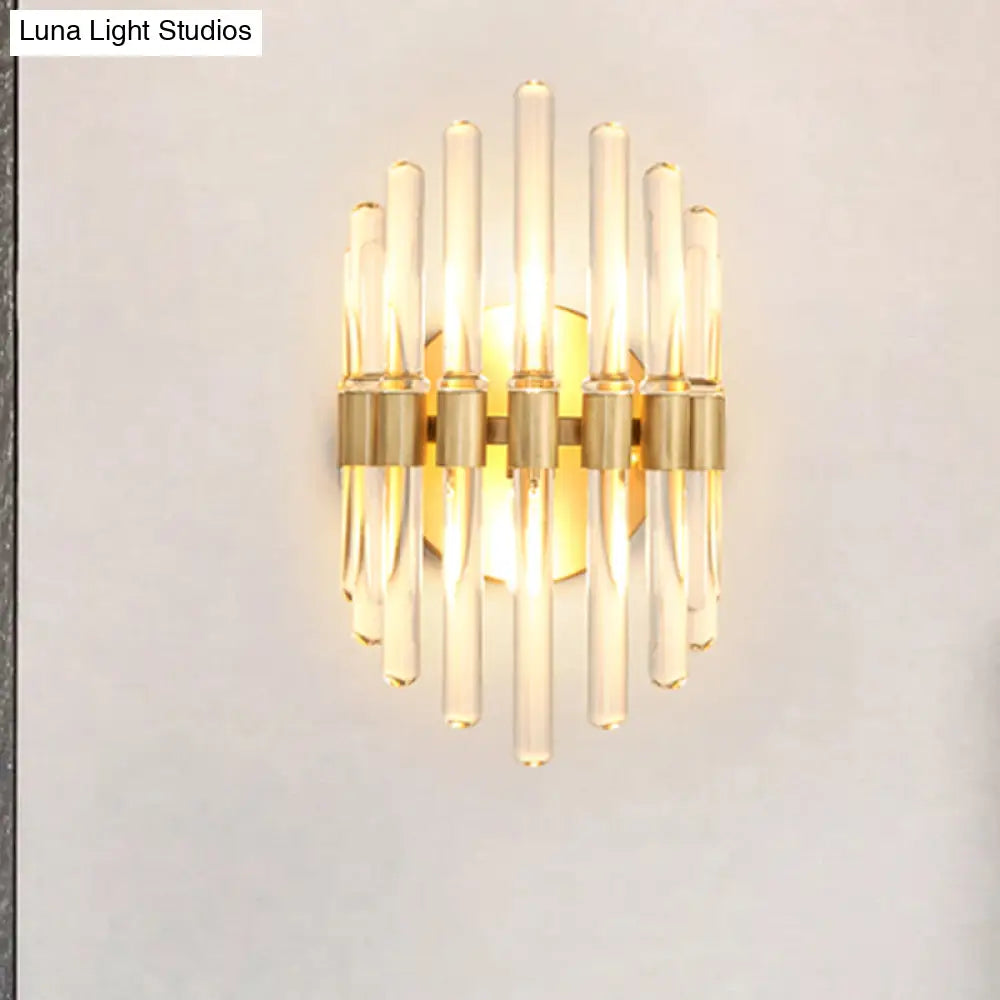 DecorBites™ Modern Style Gold Wall Sconce with Clear Crystal Accents - Tubular Design, 2 Bulbs - Living Room Light Fixture