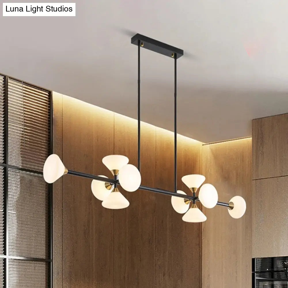 DecorBites™ Modern Style Matte White Glass Flared Island Pendant with 10-Head Black Hanging Lamp - Warm/White Light