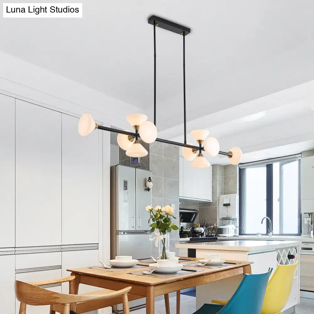 DecorBites™ Modern Style Matte White Glass Flared Island Pendant with 10-Head Black Hanging Lamp - Warm/White Light
