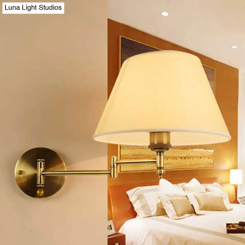 DecorBites™ Modern Swing Arm Paper Wall Mount Lamp with Shade - 1 Light White/Beige Sconce for Living Room
