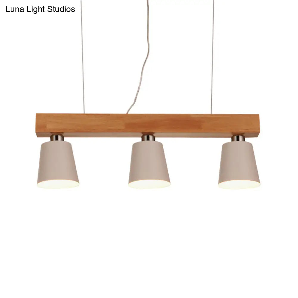 DecorBites™ Modern Tapered Indoor Ceiling Light - 3 Heads Black/White Island Lighting with Wooden Beam