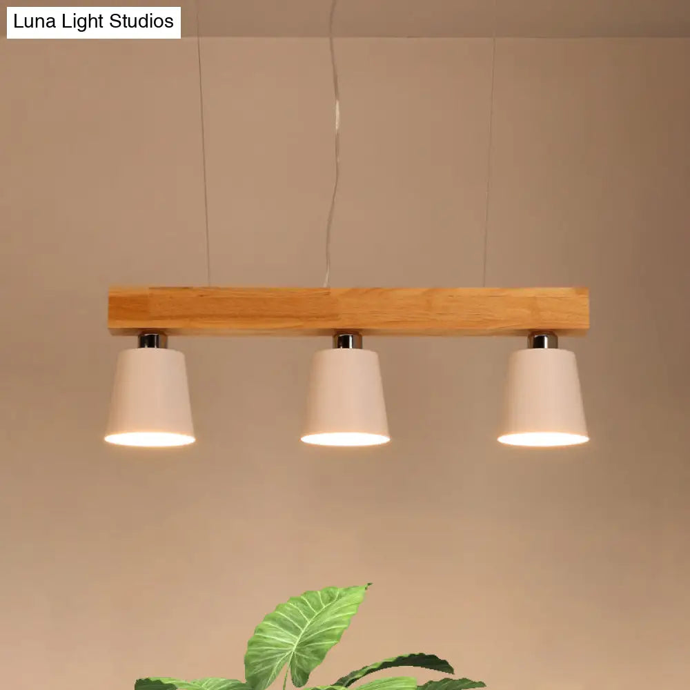 DecorBites™ Modern Tapered Indoor Ceiling Light - 3 Heads Black/White Island Lighting with Wooden Beam