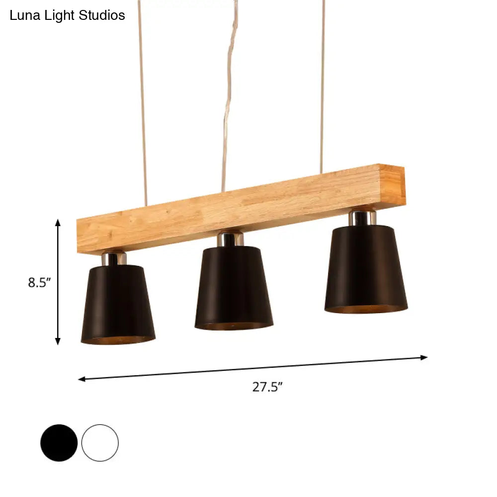 DecorBites™ Modern Tapered Indoor Ceiling Light - 3 Heads Black/White Island Lighting with Wooden Beam