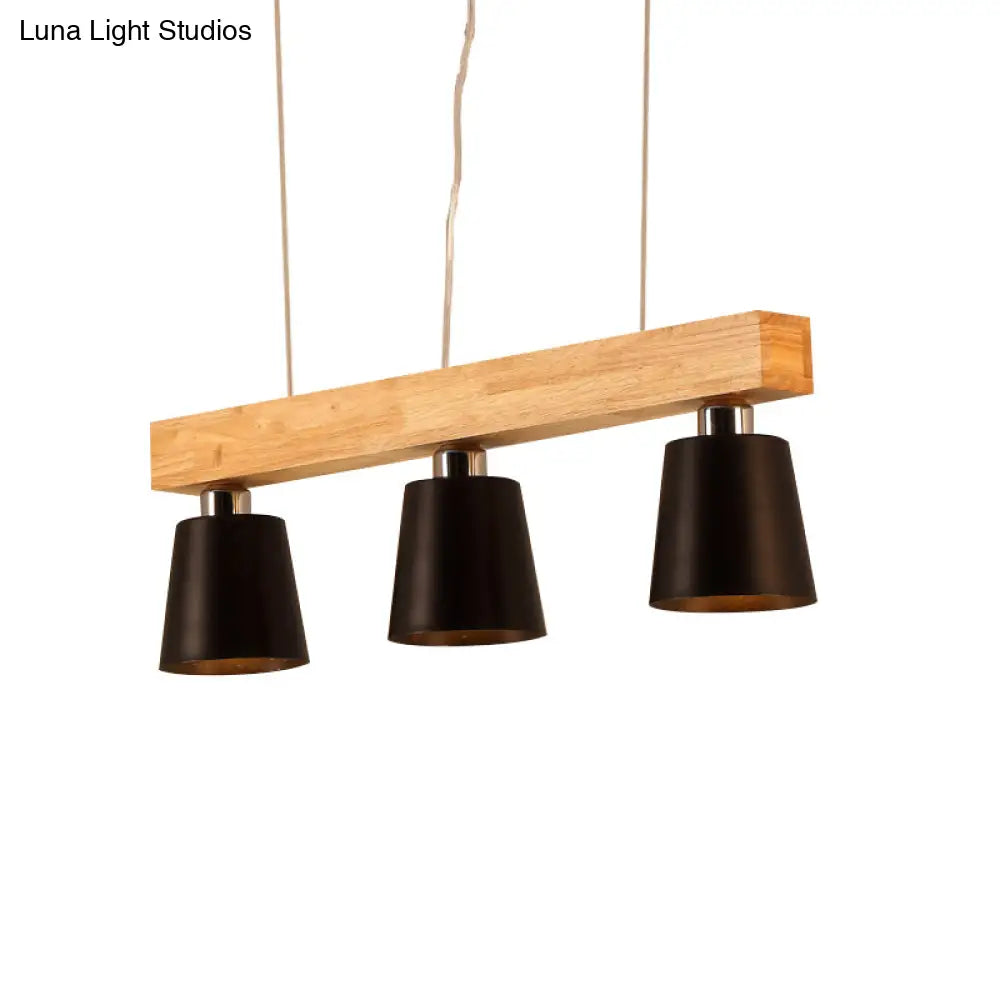 DecorBites™ Modern Tapered Indoor Ceiling Light - 3 Heads Black/White Island Lighting with Wooden Beam