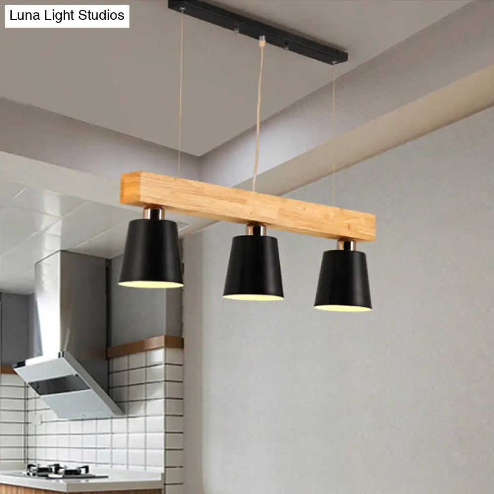 DecorBites™ Modern Tapered Indoor Ceiling Light - 3 Heads Black/White Island Lighting with Wooden Beam