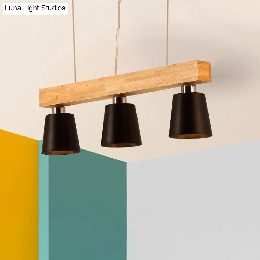 DecorBites™ Modern Tapered Indoor Ceiling Light - 3 Heads Black/White Island Lighting with Wooden Beam