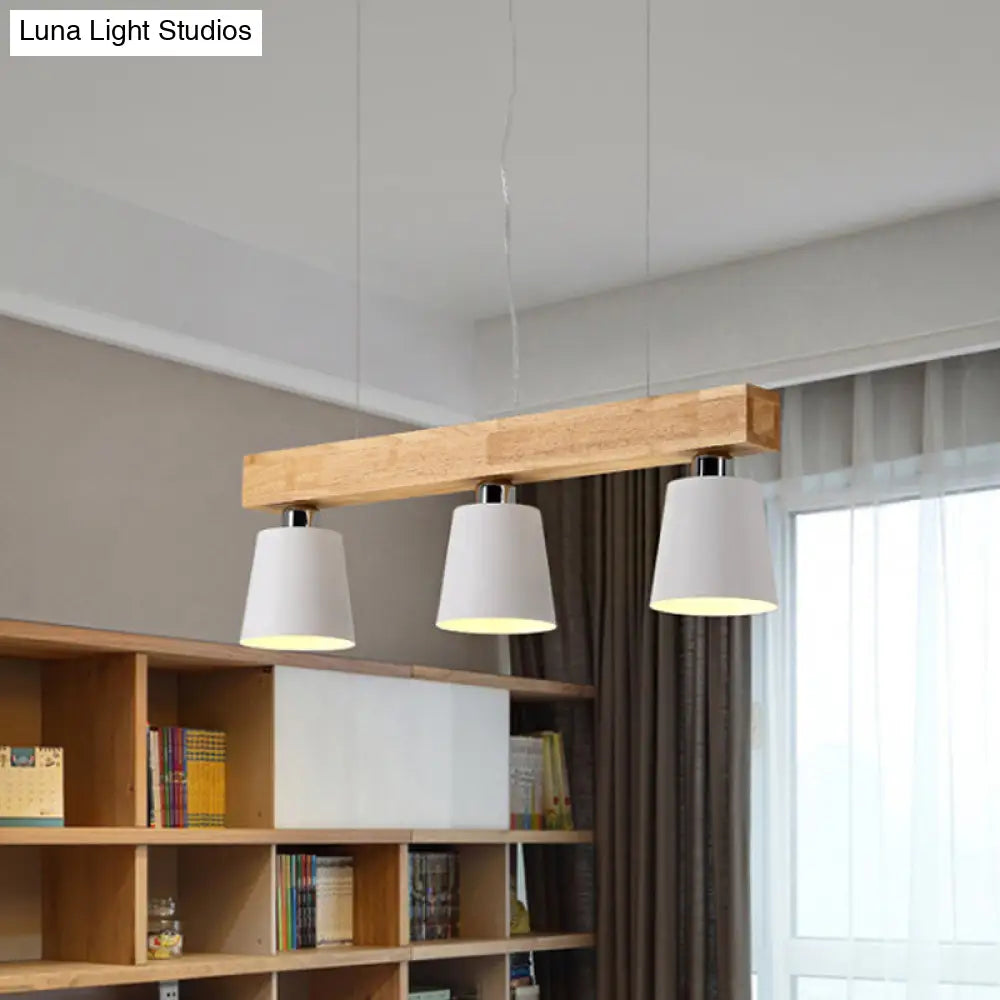 DecorBites™ Modern Tapered Indoor Ceiling Light - 3 Heads Black/White Island Lighting with Wooden Beam