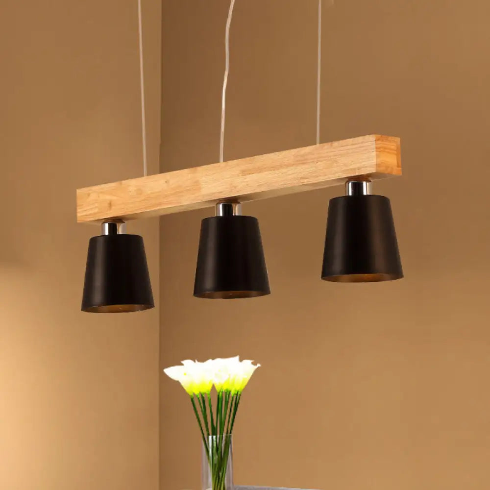 DecorBites™ Modern Tapered Indoor Ceiling Light - 3 Heads Black/White Island Lighting with Wooden Beam