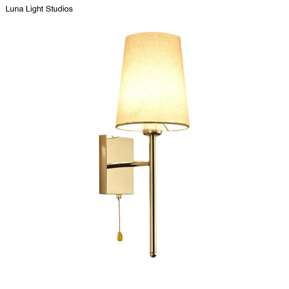 DecorBites™ Modern Tapered Wall Sconce with Fabric Shade, Chrome Finish - LED Bedside Lighting