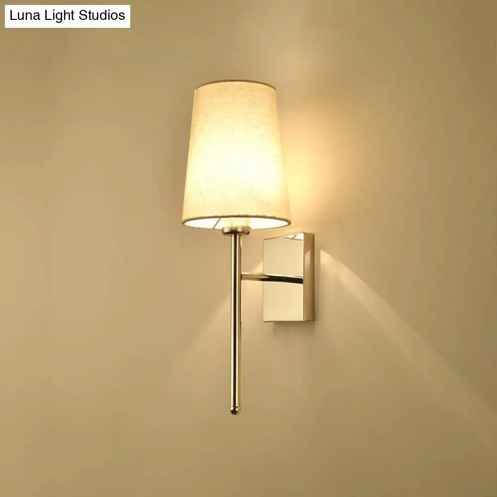 DecorBites™ Modern Tapered Wall Sconce with Fabric Shade, Chrome Finish - LED Bedside Lighting