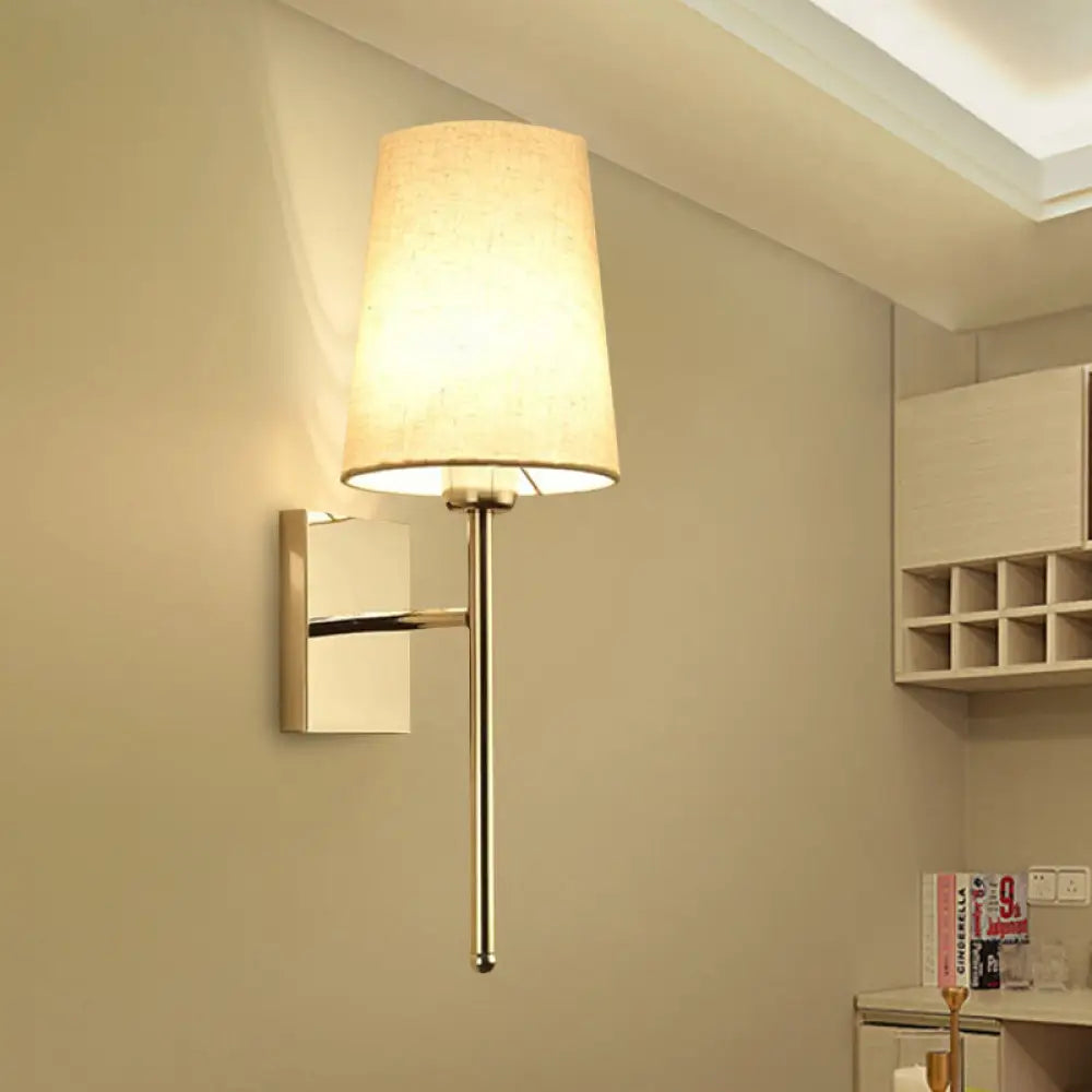 DecorBites™ Modern Tapered Wall Sconce with Fabric Shade, Chrome Finish - LED Bedside Lighting