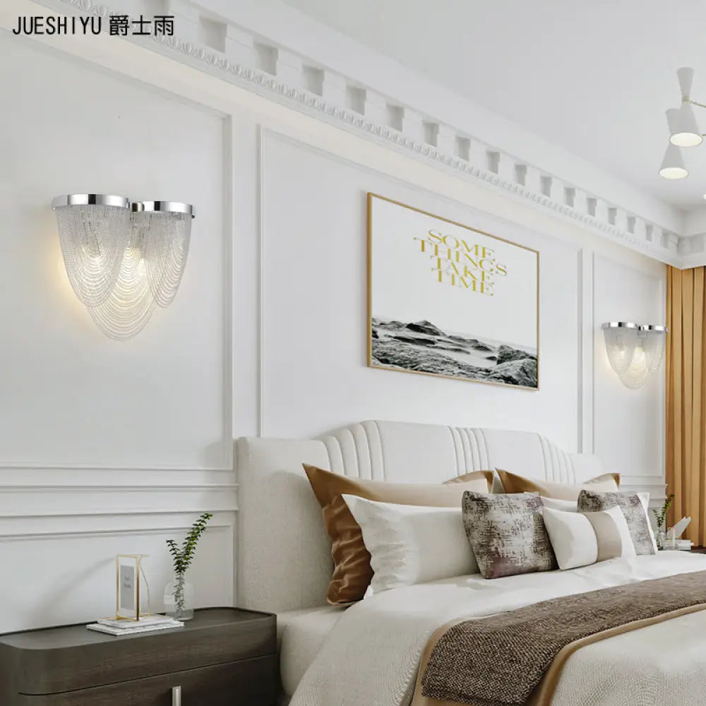 DecorBites™ Modern Tassel Wall Light with 2 Aluminum Lights in Chrome Finish for Bedroom