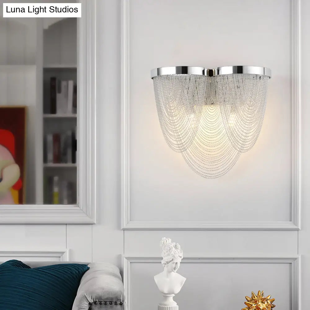 DecorBites™ Modern Tassel Wall Light with 2 Aluminum Lights in Chrome Finish for Bedroom