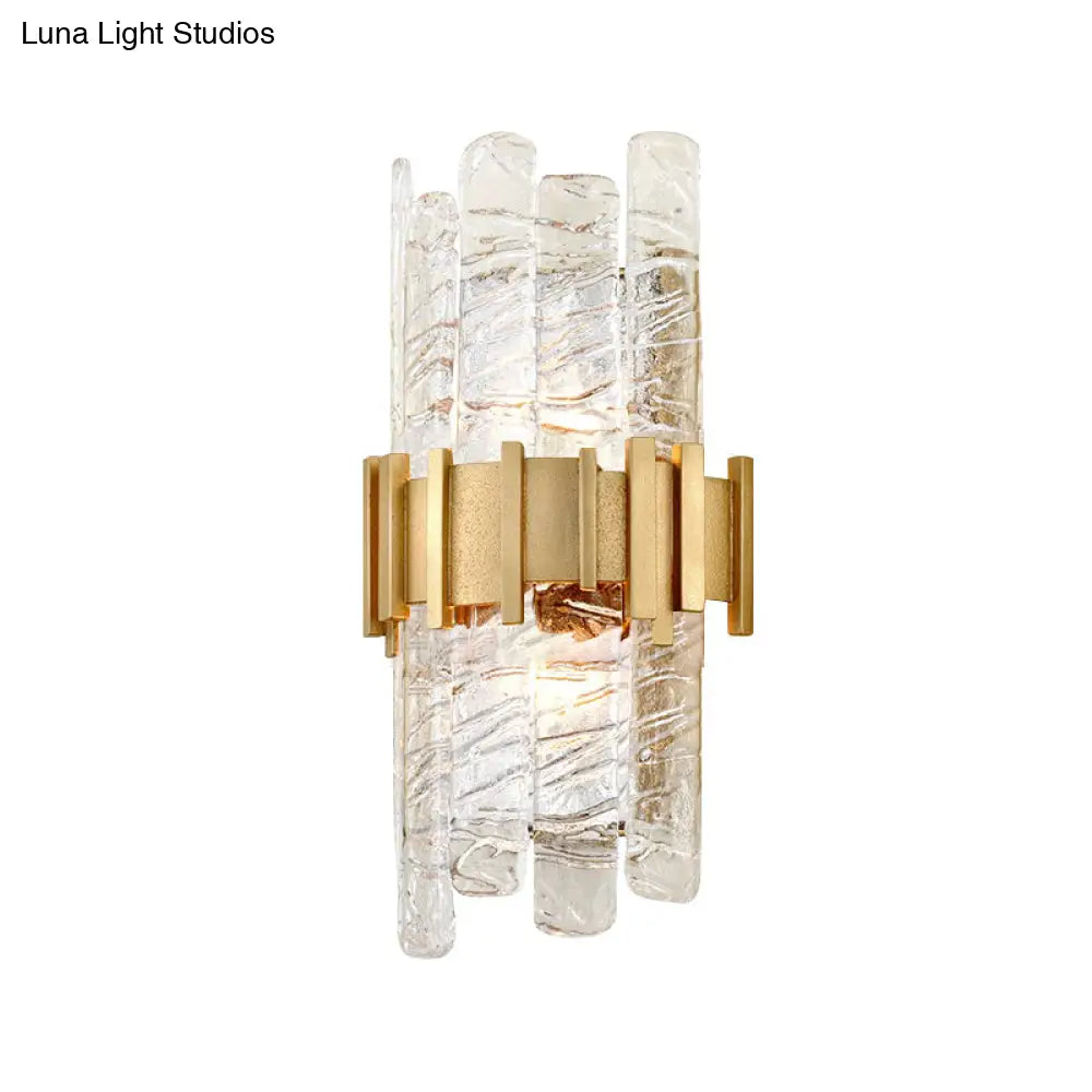 DecorBites™ Modern Textured Glass Half-Cylinder Wall Sconce Light Fixture - Gold Finish