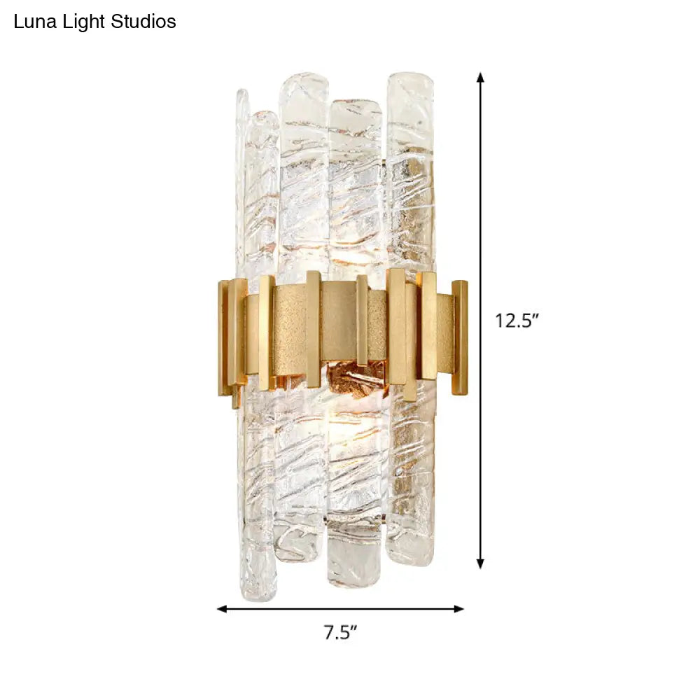 DecorBites™ Modern Textured Glass Half-Cylinder Wall Sconce Light Fixture - Gold Finish