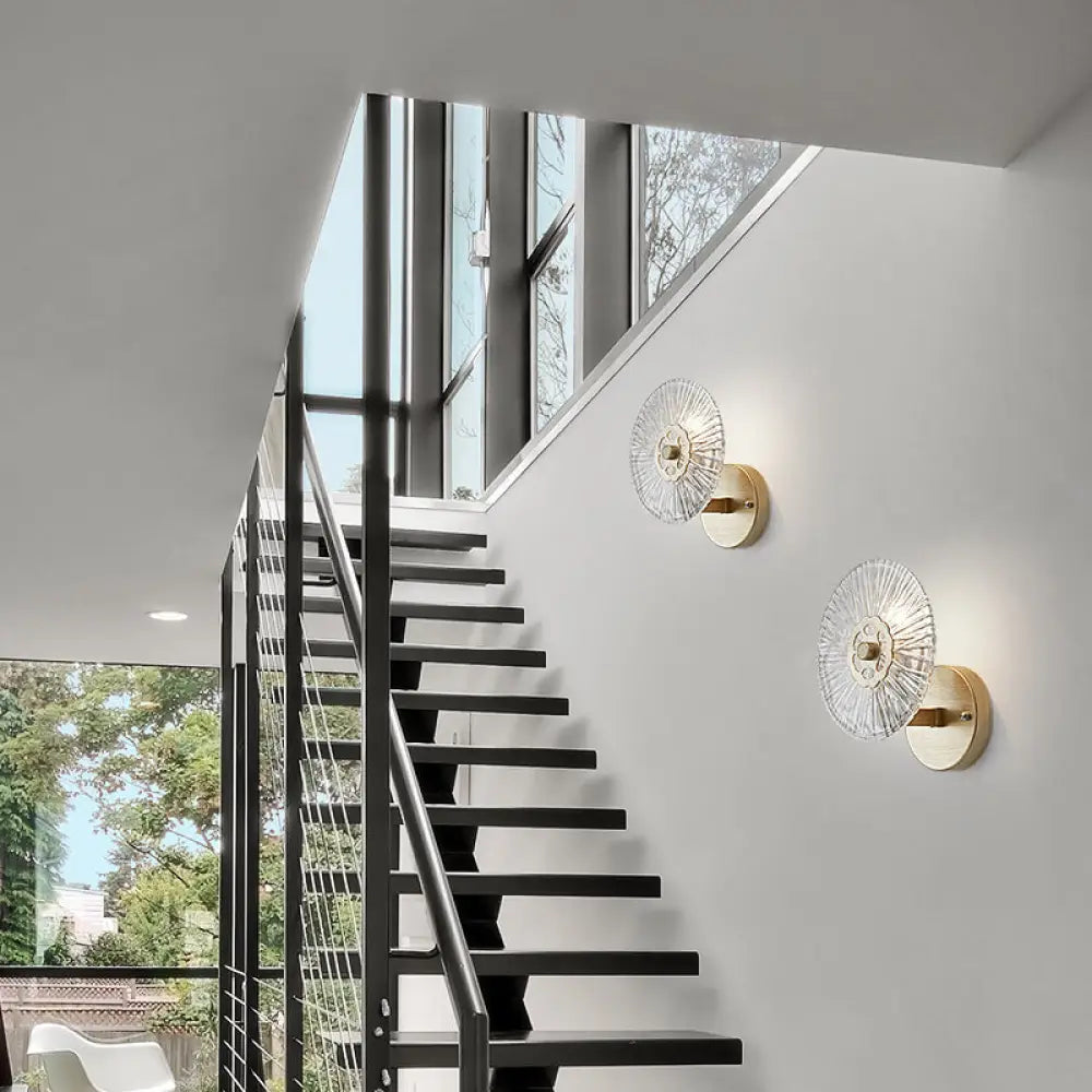 DecorBites™ Modern Textured Wall Lamp with Clear Crystal and Metallic Finish in Gold