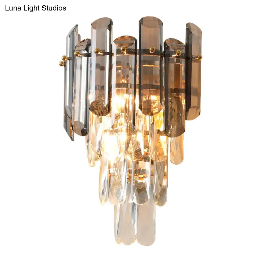 DecorBites™ Modern Tiered Clear and Smoke Grey Crystal Wall Sconce & Light Fixture