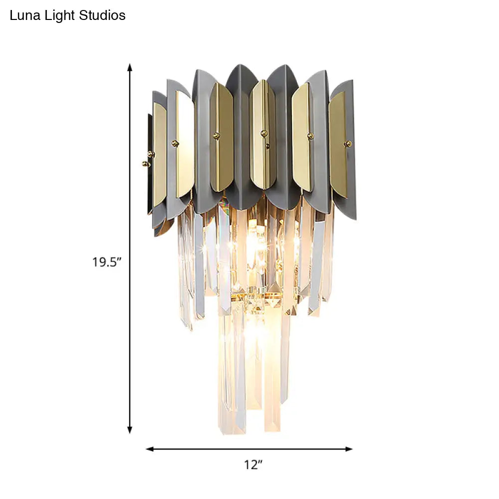 DecorBites™ Modern Tiered Crystal Sconce Light Fixture - 3 Lights, Bedroom Wall Lighting