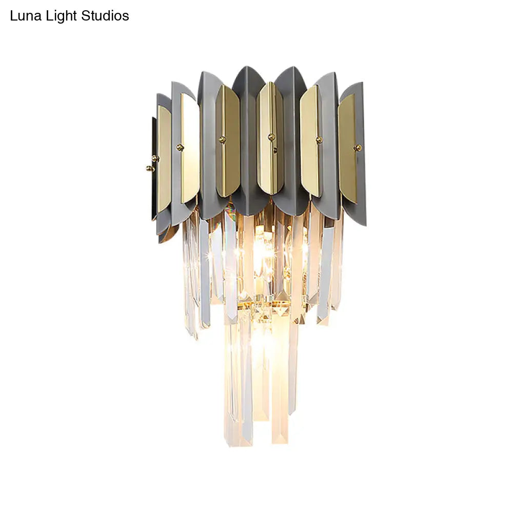 DecorBites™ Modern Tiered Crystal Sconce Light Fixture - 3 Lights, Bedroom Wall Lighting