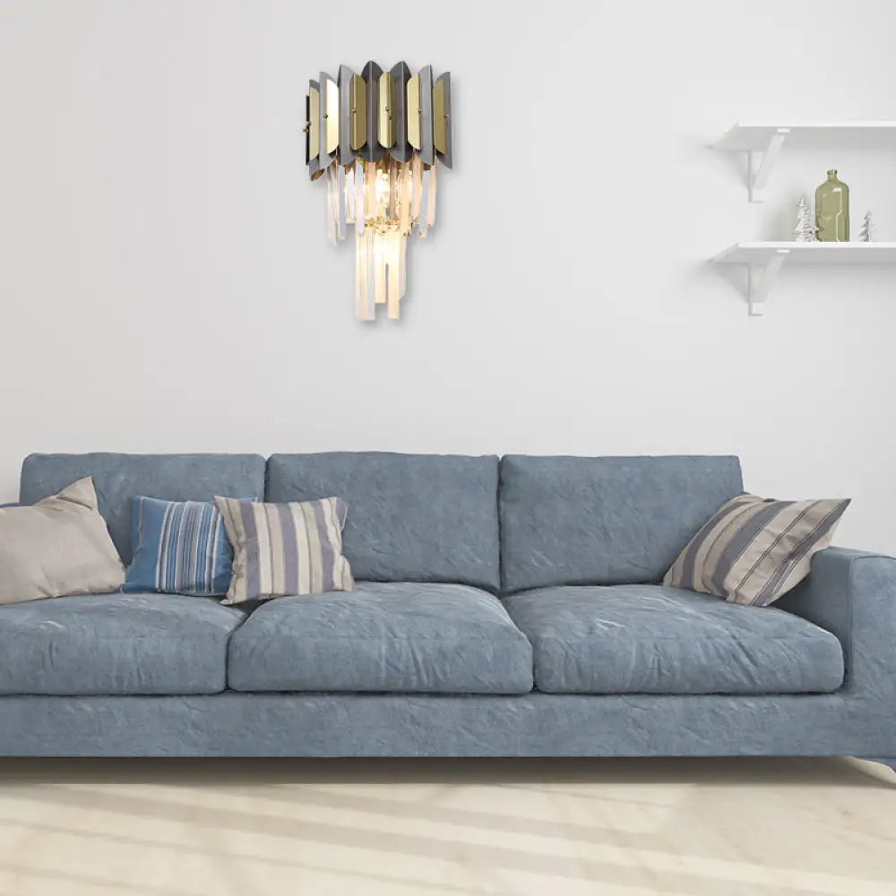 DecorBites™ Modern Tiered Crystal Sconce Light Fixture - 3 Lights, Bedroom Wall Lighting