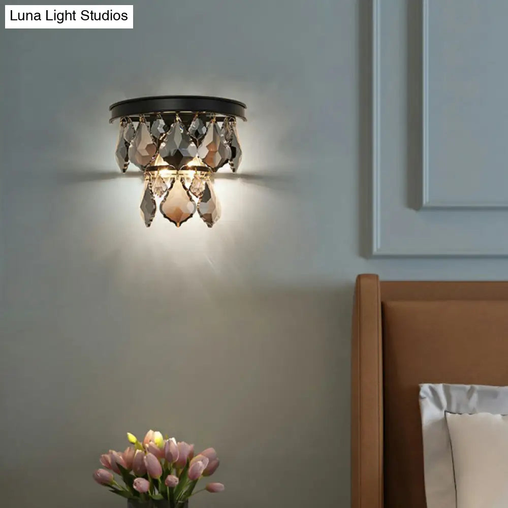 DecorBites™ Modern Tiered Sconce Light with Cut-Crystal Accents - Sleek Bedside Wall Mount Fixture (2 Bulbs)