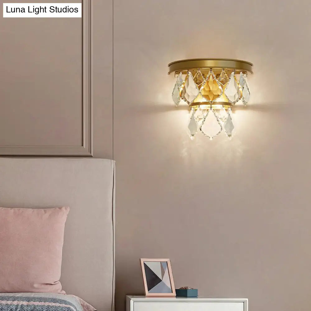 DecorBites™ Modern Tiered Sconce Light with Cut-Crystal Accents - Sleek Bedside Wall Mount Fixture (2 Bulbs)