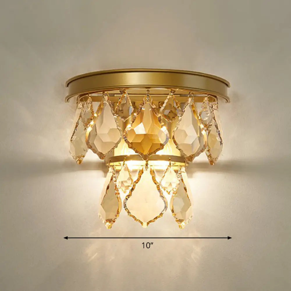 DecorBites™ Modern Tiered Sconce Light with Cut-Crystal Accents - Sleek Bedside Wall Mount Fixture (2 Bulbs)