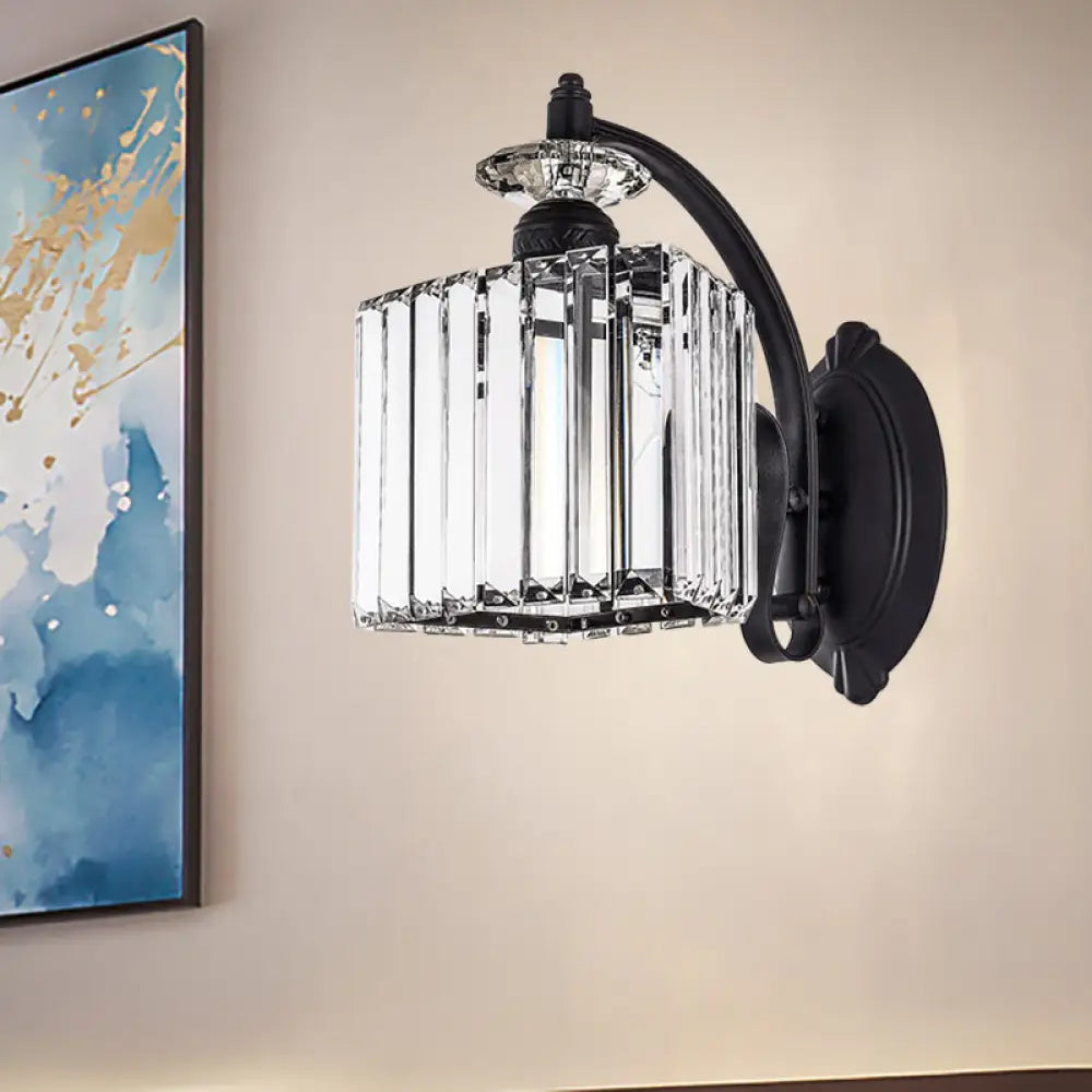DecorBites™ Modern Trapezoid Crystal Wall Light with Curved Arm for Living Room - Black Sconce Lamp