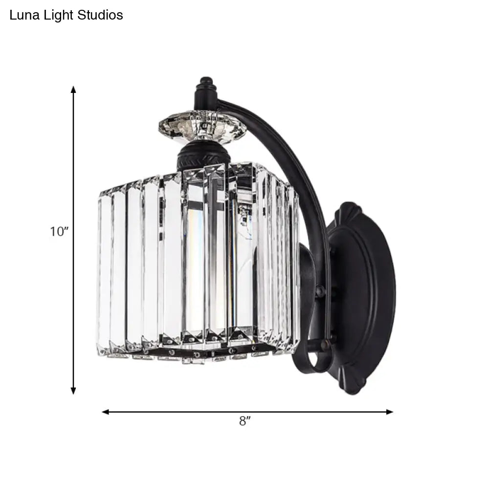 DecorBites™ Modern Trapezoid Crystal Wall Light with Curved Arm for Living Room - Black Sconce Lamp