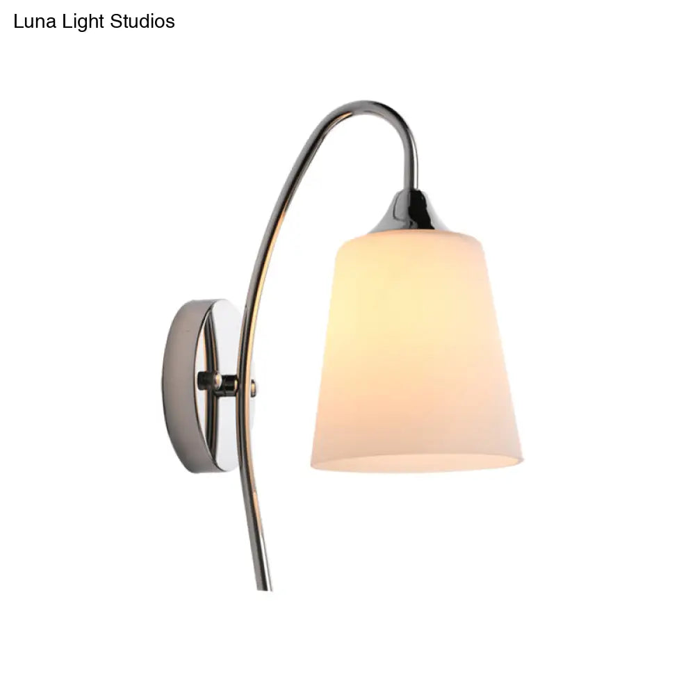 DecorBites™ Modern Trumpet Wall Light Fixture - Milky Glass Sconce in Chrome for Stairway