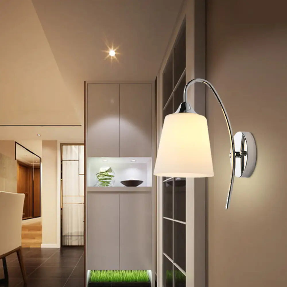 DecorBites™ Modern Trumpet Wall Light Fixture - Milky Glass Sconce in Chrome for Stairway