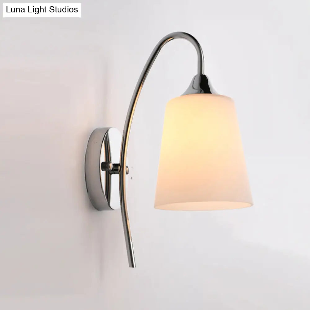 DecorBites™ Modern Trumpet Wall Light Fixture - Milky Glass Sconce in Chrome for Stairway