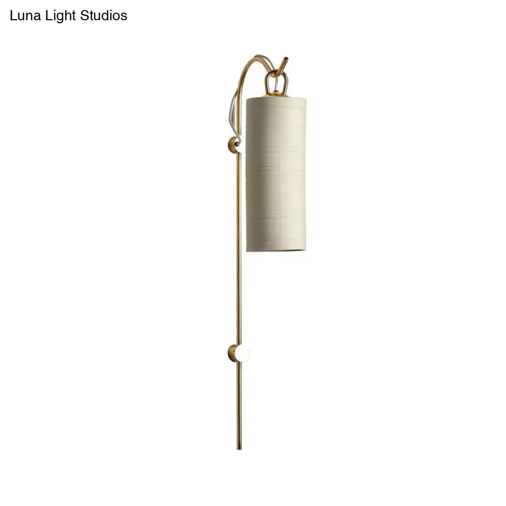 DecorBites™ Modern Tube Sconce Lighting with Green/White Fabric Shade - 1 Light Living Room Lighting in Black/Gold