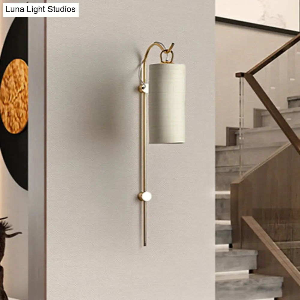 DecorBites™ Modern Tube Sconce Lighting with Green/White Fabric Shade - 1 Light Living Room Lighting in Black/Gold