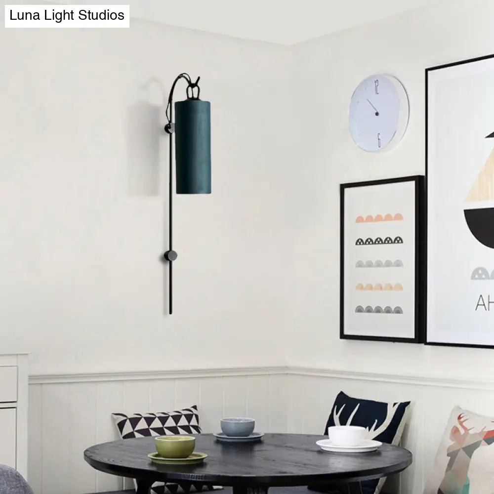 DecorBites™ Modern Tube Sconce Lighting with Green/White Fabric Shade - 1 Light Living Room Lighting in Black/Gold