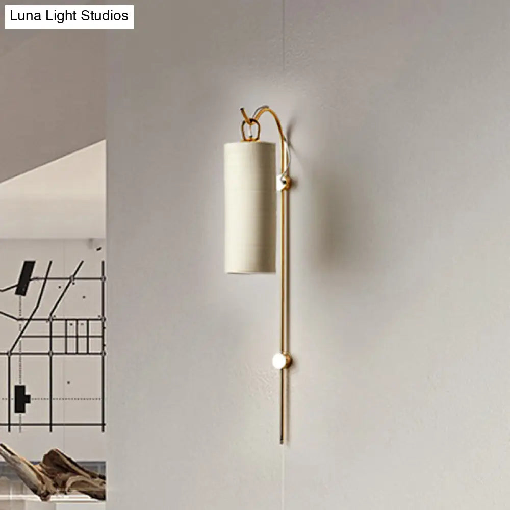 DecorBites™ Modern Tube Sconce Lighting with Green/White Fabric Shade - 1 Light Living Room Lighting in Black/Gold