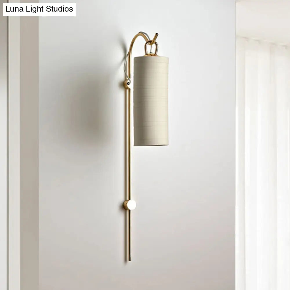 DecorBites™ Modern Tube Sconce Lighting with Green/White Fabric Shade - 1 Light Living Room Lighting in Black/Gold