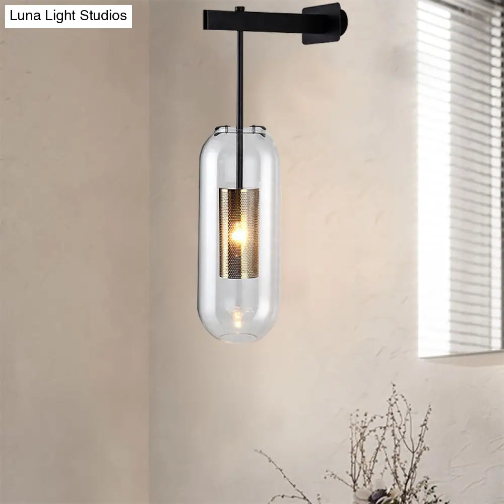 DecorBites™ Modern Wall Mounted Clear Glass Cylinder Sconce Light Fixture - 1 Light, Black/Gold